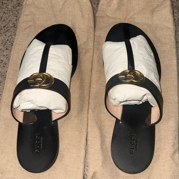 Gucci Marmont Leather Thong Sandal with Double G (GG) — Black Size 40 - Picture 6 of 14